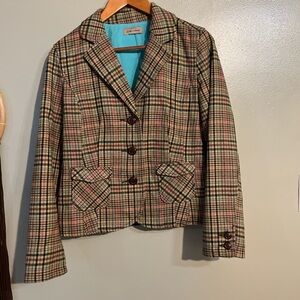 IE Vintage Relaxed Y2K Blazer Plaid Brown Fall  Women's Size M